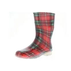 G&G Damen Wasserdichte Gummistiefel Regenschuhe Stiefeletten (Karomuster) Bunt/rot/grün - Rot