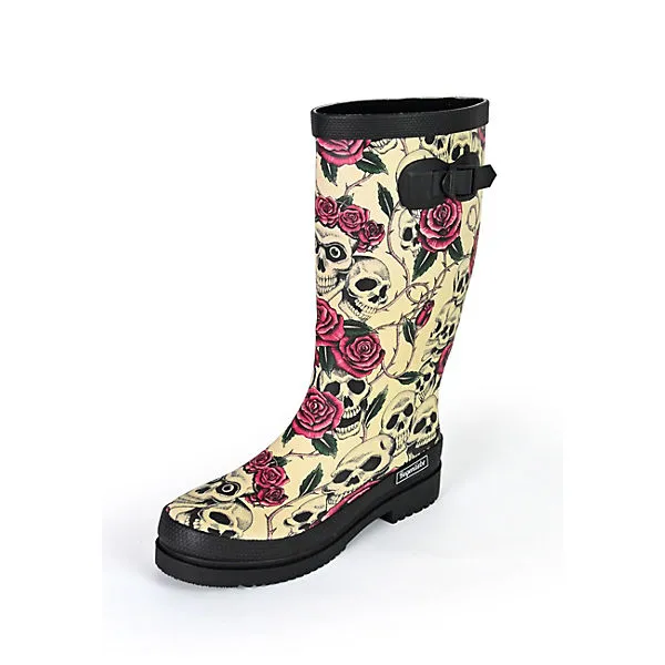Regenliebe Gummistiefel Ghost Langschaft Mit Totenköpfen Und Roten Rosen - Mehrfarbig 1 Regenliebe Gummistiefel Ghost Langschaft Mit Totenköpfen Und Roten Rosen - Mehrfarbig