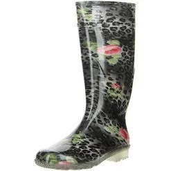 G&G Damen Wasserdichte Gummistiefel Leopardenmuster Rosenmuster Schwarz - Schwarz