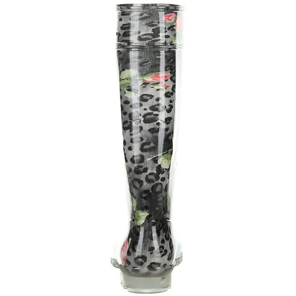 G&G Damen Wasserdichte Gummistiefel Leopardenmuster Rosenmuster Schwarz - Schwarz 2 G&G Damen Wasserdichte Gummistiefel Leopardenmuster Rosenmuster Schwarz - Schwarz – Bild 2