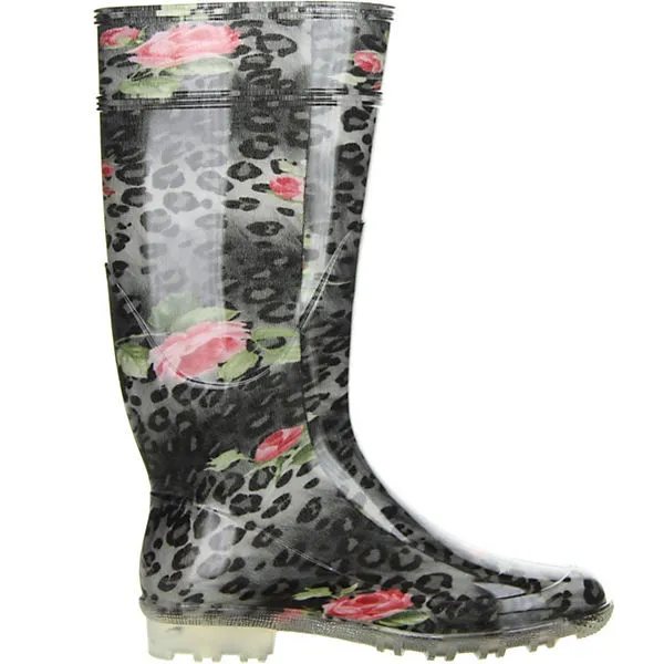 G&G Damen Wasserdichte Gummistiefel Leopardenmuster Rosenmuster Schwarz - Schwarz 6 G&G Damen Wasserdichte Gummistiefel Leopardenmuster Rosenmuster Schwarz - Schwarz – Bild 6