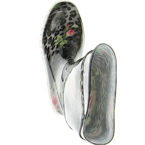 G&G Damen Wasserdichte Gummistiefel Leopardenmuster Rosenmuster Schwarz - Schwarz 7 G&G Damen Wasserdichte Gummistiefel Leopardenmuster Rosenmuster Schwarz - Schwarz – Bild 7